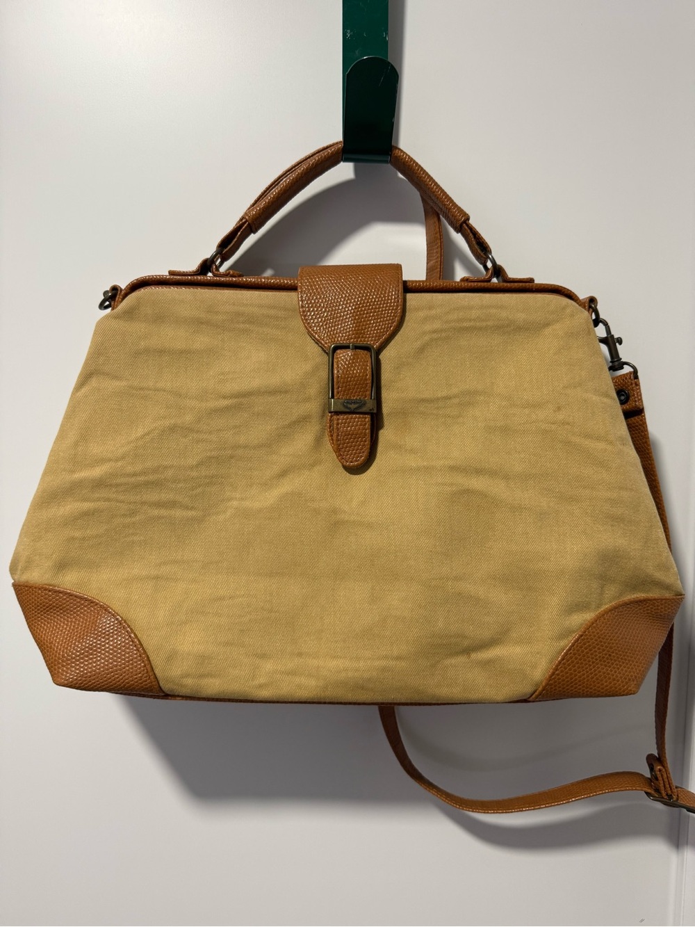Vintage Capezio Tan Canvas Satchel with Brown Leather Trim